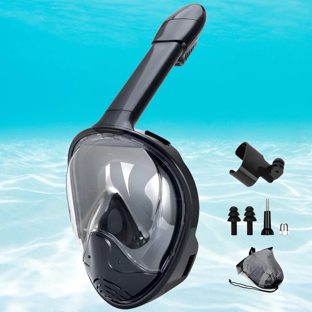 Snorkel Mask Full Face - 子供と大人のためのフルフェイススイミングマスクセット,防曇,安全呼吸,水中,スキューバダイビング,シュノーケリング用
