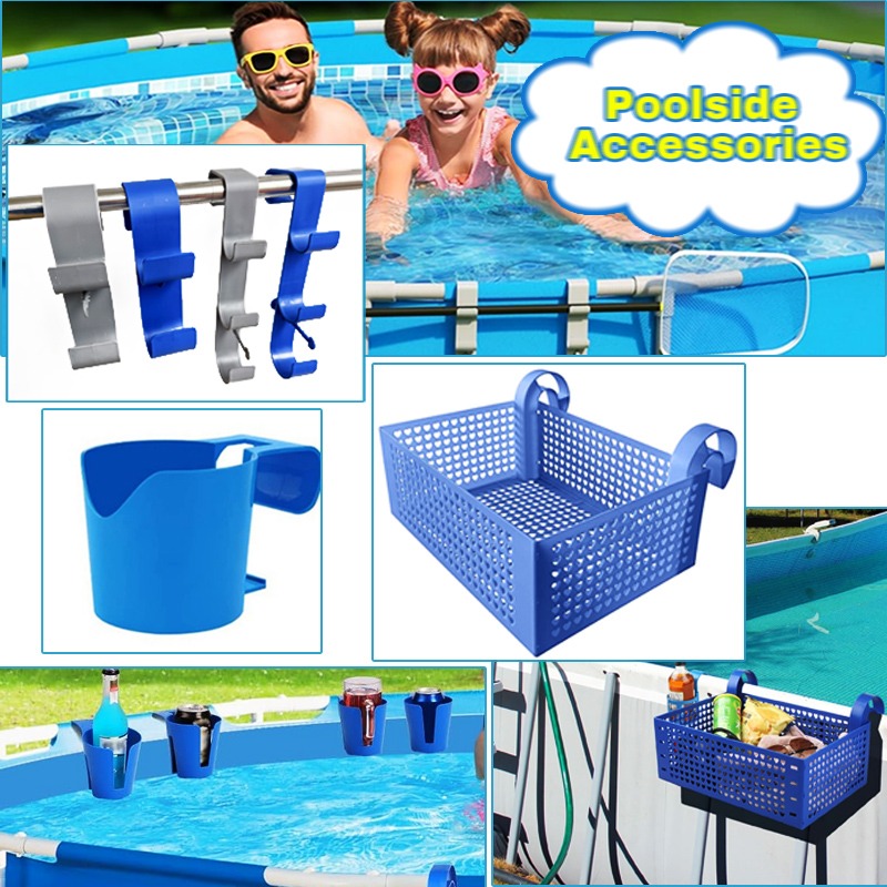 Pool Skimmer Net - プールサイドプールリーフスキマーネットホルダーポール用プールフックプールサイド吊り下げ収納バスケットフック付きスイミングプールドリンクホルダー
