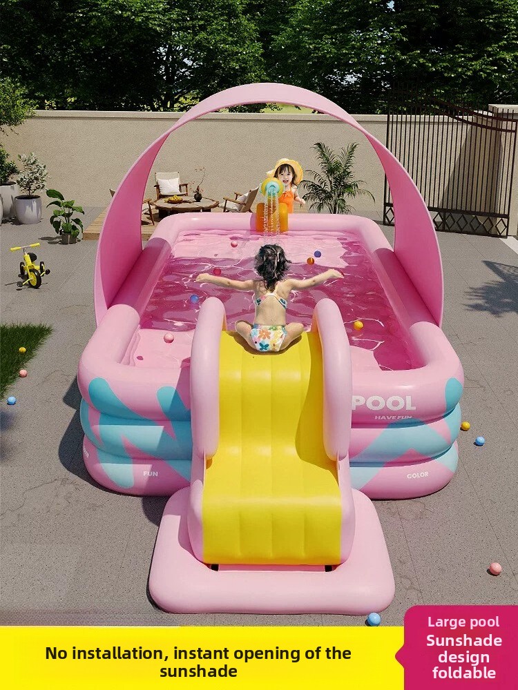 Water Slide Inflatable - サンシェード付き折りたたみ式大型プール、子供と大人のための屋内外兼用インフレータブルプール