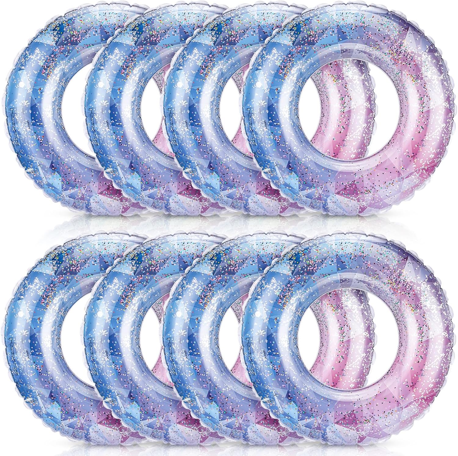Pool Float Ring Inflatable - 8個入り インフレータブルプールフロート おもちゃ スイムチューブ リング インナーグリッタースパンコール