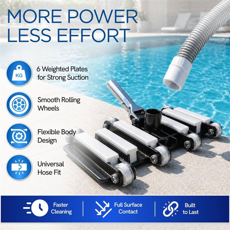 Pool Vacuum Manual - A64T 手動式プールクリーナーヘッド、サイズ：49x19cm。地上設置型および埋め込み型プールに対応。汎用1.5インチ吸込口。頑丈なプールクリーナー。