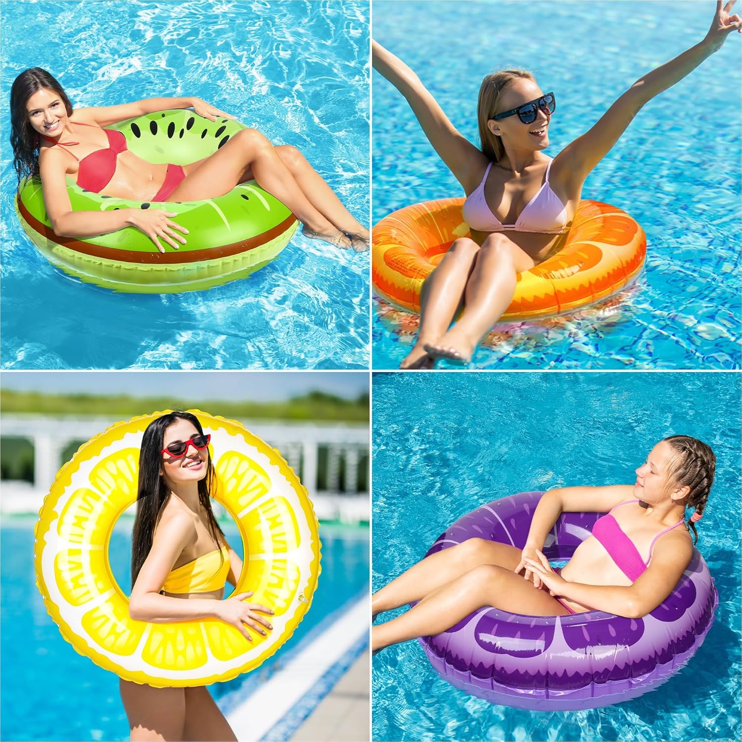 8個セット エアー式浮き輪 29.5インチ フルーツデザイン - Pool Float Ring Inflatable のレビューと価格
