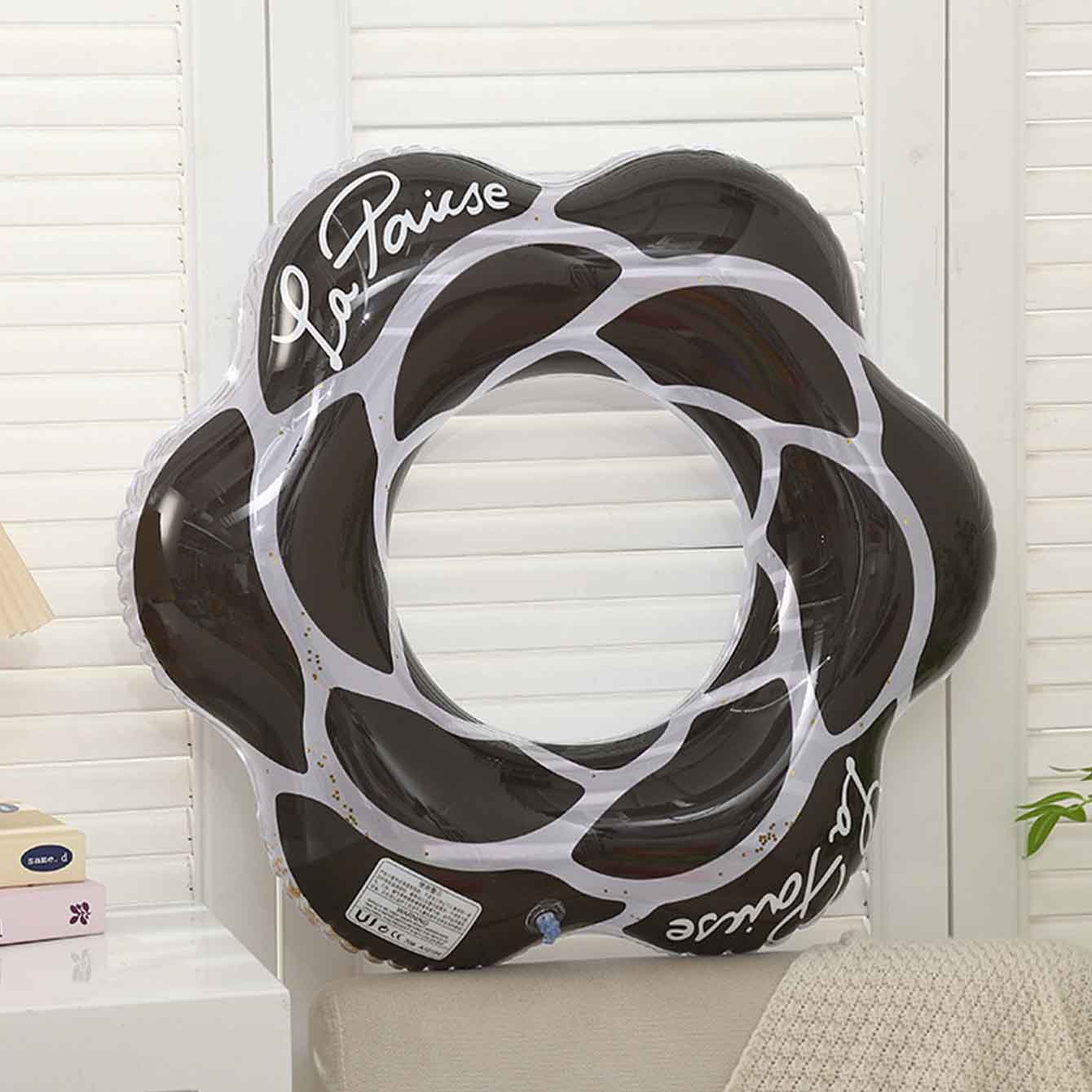 1PC ピンクブラックフラワーインフレータブルプールフロート - Pool Float Ring Inflatable のレビューと価格