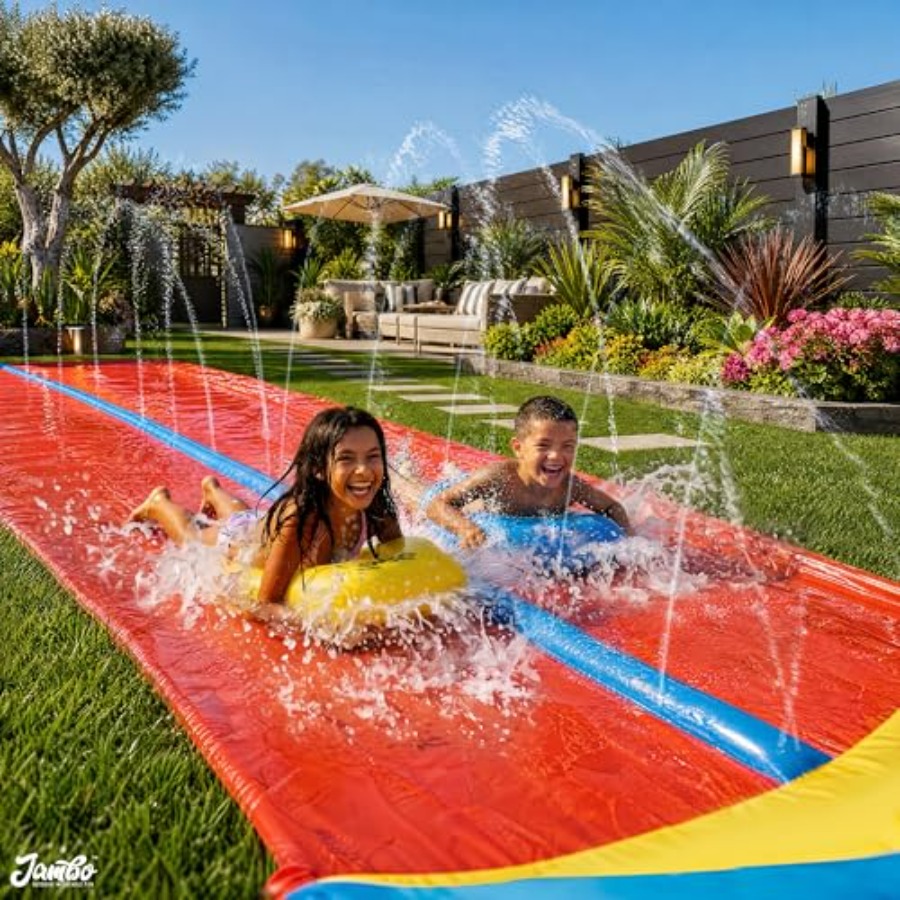 子供用屋外裏庭ウォータースライド：頑丈なPVC製、青と黄色、 - Water Slide Inflatable のレビューと価格