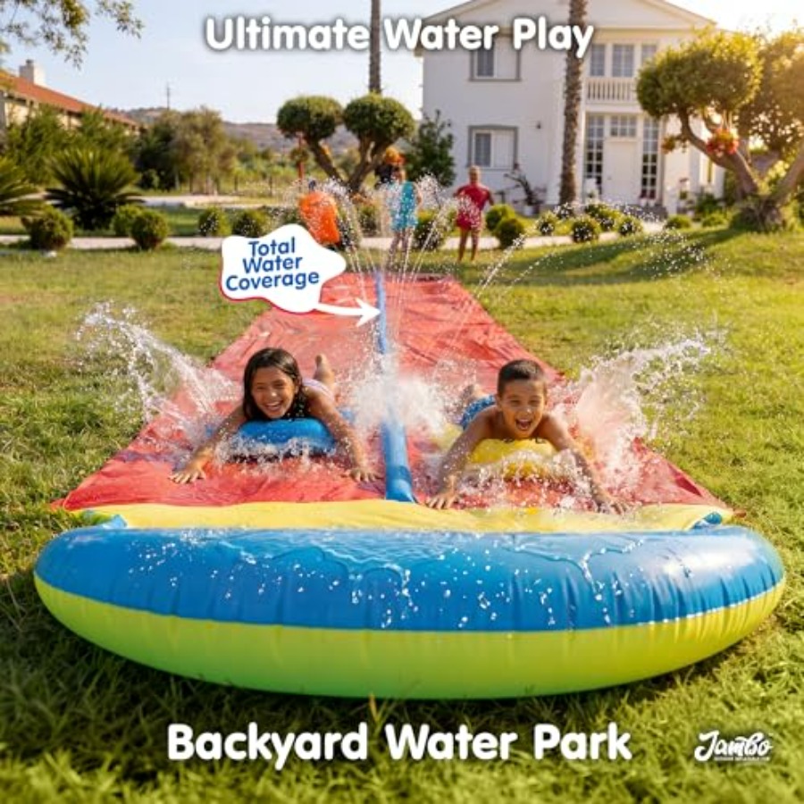 子供用屋外裏庭ウォータースライド：頑丈なPVC製、青と黄色、 - Water Slide Inflatable のレビューと価格