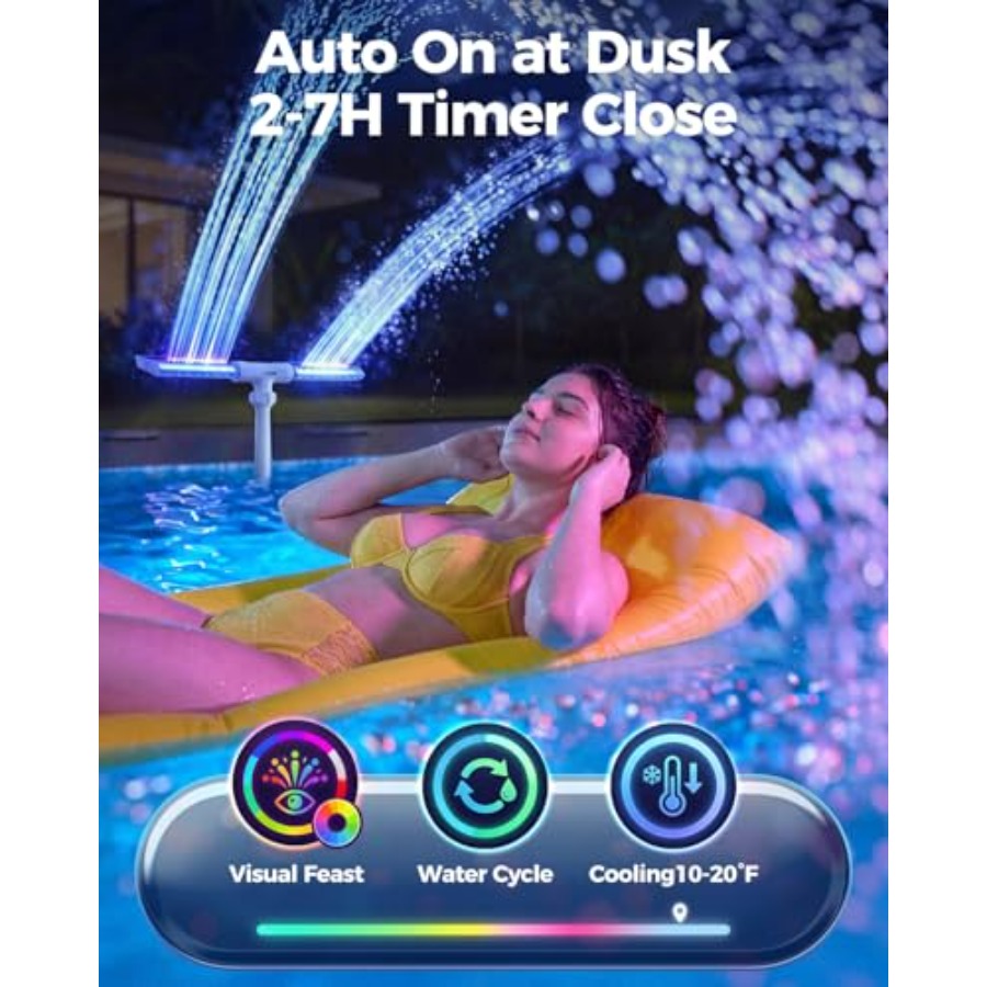 ソーラープール噴水、地上設置プール用、白いABSプラスチック - Pool Light Solar Rechargeable のレビューと価格