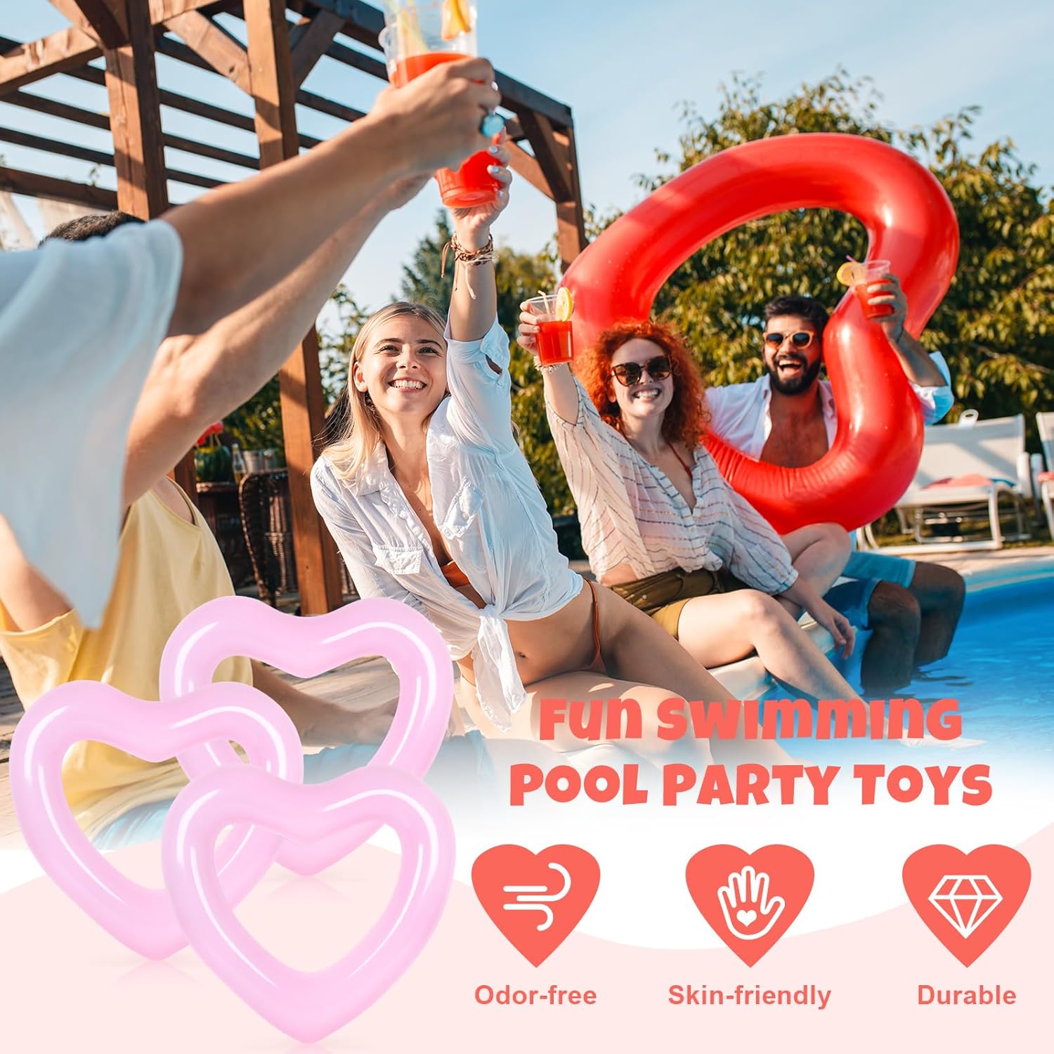 3 個インフレータブルハートプールフロート水泳ハート型プール - Pool Lounger Inflatable のレビューと価格